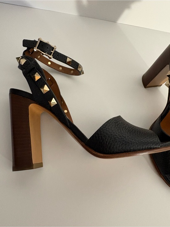 Valentino Garavani Shoes - Valentino Black Studded Ankle-Strap Block Heel Sandals Sz 36